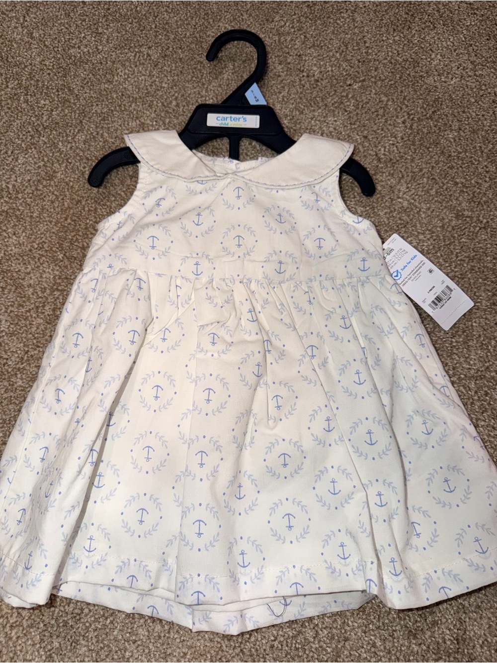 Carter's Cream Dress with Light Blue Anchor Print and Peter Pan Collar